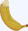 Banane, bei der ein Teil der Schale, wie eine Kappe abgeschnitten wurde.